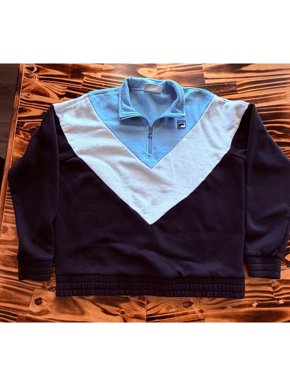 Fila Men's XL Quarter-Zip Pullover Sweatshirt Colorblock Navy Blue Light Blue